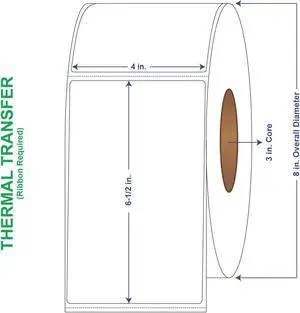4" x 6-1/2" General Use Labels, w/ Perf Thermal Transfer Labels, Perforated, 900 per roll (4 Rolls per Carton)