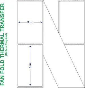 3" x 5" General Use Fan Fold Labels, w/ Perf Thermal Transfer Labels, Perforated, 1250 per Stack (2 Stacks per Carton)