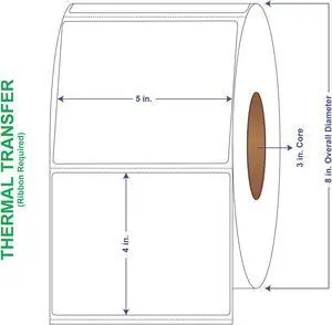 5" x 4" General Use Labels, w/ Perf Thermal Transfer Labels, Perforated, 1500 per roll (4 Rolls per Carton)