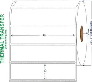 4" x 1" General Use Labels, w/ Perf Thermal Transfer Labels, Perforated, 1310 per roll (4 Rolls per Carton)