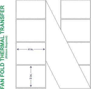 4" x 3" General Use Fan Fold Labels, w/ Perf Thermal Transfer Labels, Perforated, 4000 per Stack (2 Stacks per Carton)