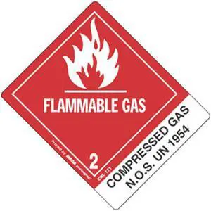 4" x 4-3/4" Flammable Gas - Compressed Gases, Flammable, N.O.S. UN1954 Labels (500 per Roll)