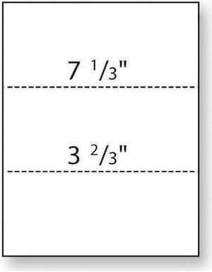 8-1/2'' x 11" Laser Cut Sheet, 24# White Stock, 2 Horizontal Perforations 3-2/3" and 7-1/3" from Bottom (Carton of 2500) 8-1/2'' x 11" Laser Cut Sheet, 24# White Stock, 2 Horizontal Perforations 3-2/3" and 7-1/3" from Bottom (Carton of 2500)