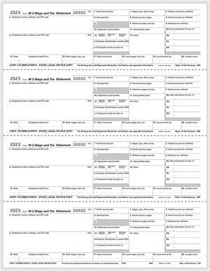 TFP W-2 4-Up Horizontal Employers Copies 1/D, 1/D, 1/D, 1/D Combined - Pack of 100