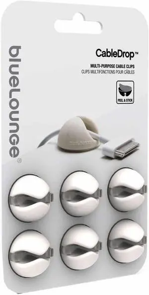 Bluelounge CD-WH CableDrop Cable Management System for All Cables up to 5/16-Inch, Set of 6, White
