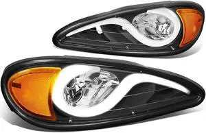 DNA Motoring HL-HPL-PGAM99-BK-AM For 1999 to 2005 Pontiac Grand Am LED DRL Light Bar Headlight Black Housing Amber Corner Headlamp 00 01 02 03 04 Left + Right
