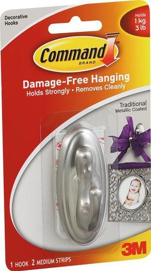 3M 17051BN Command Traditional Brushed Nickel Finish Medium Bath Hook 1 hook, 2 strips