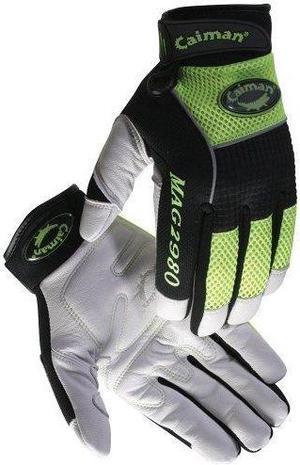 CAIMAN 2980-6 Hi-Vis Mechanics Gloves, Goat Grain Leather Palm, XL, Yellow/White