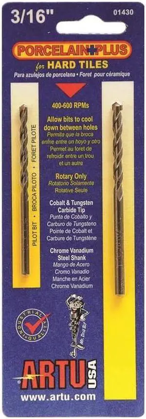 ARTU 3/16 In. x 3-1/2 In. Cobalt and Tungsten Carbide Glass & Tile Drill Bit