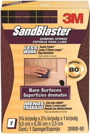 3m 80 Grit SandBlaster Bare Surface Sanding Sponge Block 20908-80