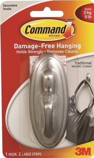 3M 17053BN Command Traditional Brushed Nickel Finish Large Hook 1 hook, 2 strips