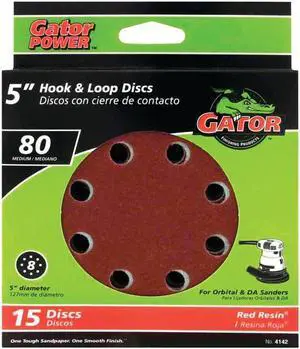 Ali Industries 4142 5-Inch 80-Grit 8-Hole Hook &  Loop 15-Pack Hook &  L