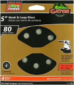 Dsk Sndg 5In 80Grt Rsn 8Hl ALI INDUSTRIES Sanding Discs - Hook & Loop 7722