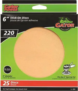 Ali Industries 3241 6-Inch 220-Grit Gold Stick-On Sanding Disc - Pack of 25