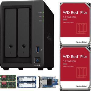 Synology DS723+ 2-Bay NAS, 32GB RAM, 10GbE Adapter, 1.6TB (2x800GB) Cache, 20TB (2 x 10TB) of Western Digital Red Plus Drives Fully Assembled and Tested By CustomTechSales