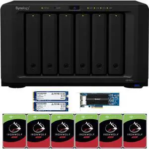 Synology DS1621+ 6-Bay NAS with 4GB RAM, a 2-port 10GbE Adapter and 72TB (6 x 12TB) of Seagate Ironwolf NAS Drives and 1.6TB (2 x 800GB) Synology Cache Fully Assembled and Tested By CustomTechSales