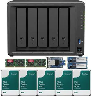 Synology DS1525+ Quad-Core 5-Bay NAS with 16GB RAM and 60TB (5 x 12TB) of Synology Plus Drives and 10GbE Adapter and 3.2TB (2 x 1.6TB) Synology Cache Fully Assembled and Tested By CustomTechSales