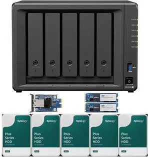 Synology DS1525+ Quad-Core 5-Bay NAS with 8GB RAM and 60TB (5 x 12TB) of Synology Plus Drives and 10GbE Adapter and 1.6TB (2 x 800GB) Synology Cache Fully Assembled and Tested By CustomTechSales