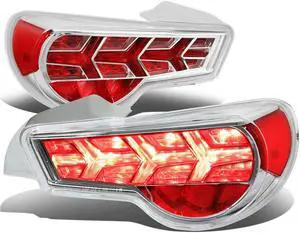 DNA Motoring TL-LED-FED-5 For 2013 to 2017 FRS / BRZ / 86 Pair of LED Arrow Sequential Tail Light (Chrome Housing / Clear Lens / Red Signal)
