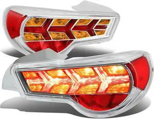 DNA Motoring TL-LED-FED-7 For 2013 to 2017 FRS / BRZ / 86 Pair of LED Arrow Sequential Tail Light (Chrome Housing / Clear Lens / Amber Signal)