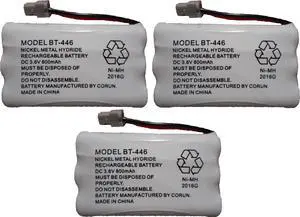 Uniden BT-446 / BBTY0503001 / BT-1004 / BT-1005 / GE-TL26402 / BT-504 / CPH-488B Rechargeable Cordless Telephone Battery DC 3.6V 800mAh Manufactured by Corun (3-Pack)