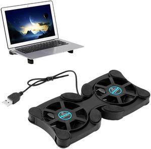 Black Laptop Desk Support Dual Cooling Fan Notebook Computer Stand Foldable USB Rack Holder