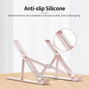 6 level Adjustable Laptop Stand for macnook Portable Aluminum Alloy notebook Stand Foldable Non slip Notebook Holder Rose Gold