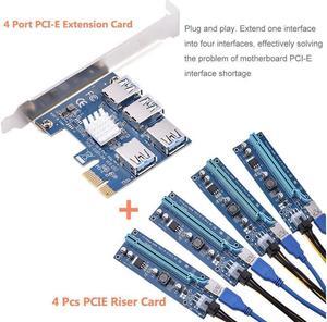 USB 3.0 Quad Port PCI-E Express Extender PCIe USB RISER 6-Pin PCI-E 16x to 1x Powered Riser Adapter Card w/ 60cm USB 3.0 Extension Cable & 6-Pin PCI-E to SATA
