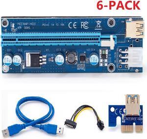 6-Pack Ver009S PCIe Riser Gold-plated USB3.0 Led Indicators PCI-E 1x to 16x 6-Pin Powered Adapter Card w/ 60cm USB 3.0 Cable GPU Mining Ethereum ETH Zcash ZEC