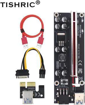 4PCS VER009S Plus PCIE Riser Card 009s PCI-E PCI Express Adapter Molex 6Pin SATA USB 3.0 Cable 1X to 16X Extender