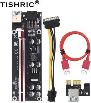 6pcs TISHRIC 2021 VER009S Plus PCI-E PCIE Riser Card 009s PCI Express Adapter Molex 6Pin SATA to USB 3.0 Cable 1X 16X Extender