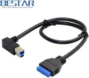 Misskit 90 Degree Left angled USB 3.0 B Type Male to USB 3.0 Motherboard 20pin 20p Header Adapter Cable 50cm 1.64ft USB3.0 BM Cables