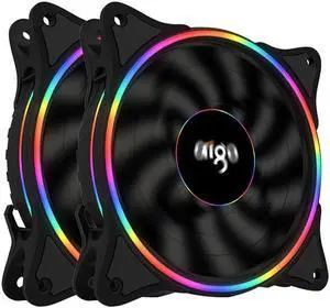 Aigo V1 2-Pack Cooler PC Case Fan 120MM Fan Cooling LED 12V Cooling Fan 3Pin Rainbow Halo Mute Cooler Master Cooling Computer Fans(Black)