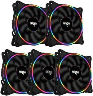 Aigo V1 5-Pack Cooler PC Case Fan 120MM Fan Cooling LED 12V Cooling Fan 3Pin Rainbow Halo Mute Cooler Master Cooling Computer Fans(Black)