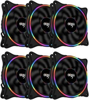 Aigo V1 6-Pack Cooler PC Case Fan 120MM Fan Cooling LED 12V Cooling Fan 3Pin Rainbow Halo Mute Cooler Master Cooling Computer Fans(Black)