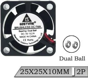1pcs DC 5V 2Pin 25x25x10mm 25MM Processor Ball Bearing Cooling Fan 2cm 2510 Mini Cooler Fan