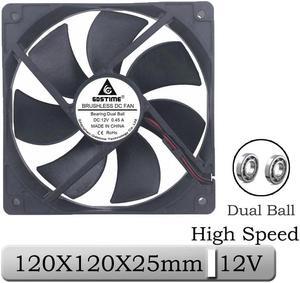 1 Pcs 12V 120x25mm 120mm Dual Ball High Speed Brushless DC Cooling Fan 12025B 12cm 2Pin Connector Computer Case Cooler