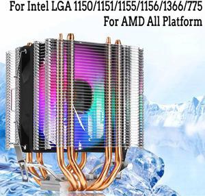 RGB LED CPU Cooler Fan 4pin 4 Heatpipe Dual Tower 12V Cooler Cooling Fan Heatsink for Intel LAG 1155 1156 775 for AMD Socket AM3