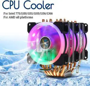 CPU Cooler 6 Heatpipe RGB LED Fan Quiet 4pin CPU Fan Cooling Heatsink CPU Cooling for Intel 775/1150/1151/1155/1156/1366 for AMD