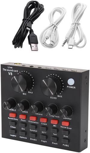 V8 Audio USB External Sound Card 6 Kinds of Effect Headset Microphone Live Broadcast Sound Card for Mobile Phone Computer PC