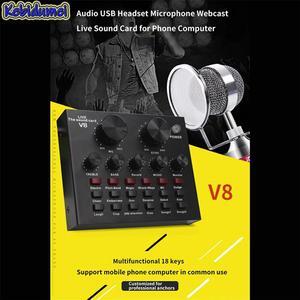 V8 Professional-grade Electronic Sound Card USB Audio External Sound Card Webcast Live Sound Card For Phone Computer