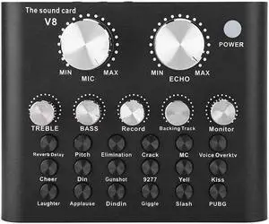 V8 Live Sound Card with Effects and Voice Changer, Bluetooth Audio Mixer Device for Live Streaming, Music Recording