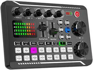 Sound Card 16 Sound Effects Noise Reduction Mixers Headset Mic Voice Control for Phone PC Computer DJ Music Studio Party