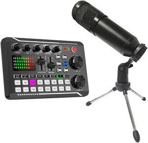 F998 Sound Card Microphone Sound Mixer Sound Card Audio Mixing Console Amplifier USB Microphone Set Studio Record