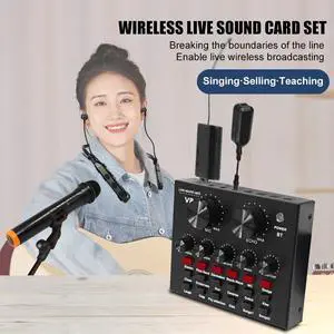 Wireless microphone + wireless headset computer mobile phone sound card Karaoke live singing and game equipment set