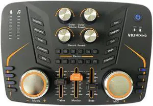 V10 Sound Card, Live Sound Card Microphone Audio Interface for Microphone and Karaoke for Microphone Podcast Mixer