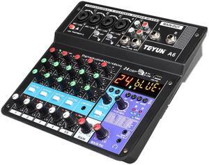 Professional Sound Card 6-Channel Mixer Outdoor Conference Audio USB Bluetooth Reverb Audio for Microphone Live