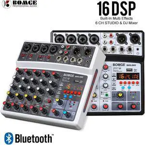 BOMGE Wireless 6 Channel Audio Mixer Portable Mixing Console USB Interface Sound Card With 16 DSP Echo 48V Phantom Power