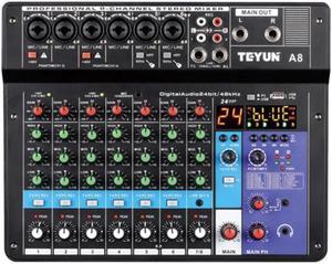 Sound Card Audio Mixer Sound Board Console Desk System Interface 8 Channel USB Bluetooth 48V Power Stereo (Us Plug)