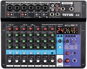 Sound Card Audio Mixer Sound Board Console Desk System Interface 8 Channel USB Bluetooth 48V Power Stereo (EU Plug)